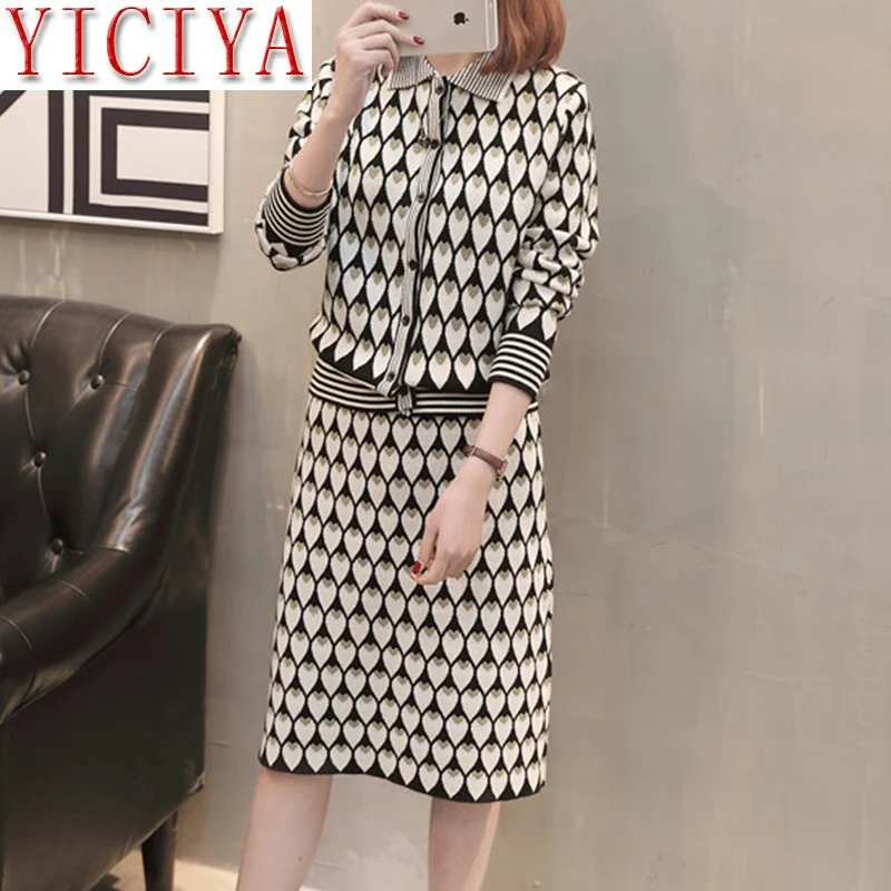 

Warm Suit Women Knitted With A Skirt Sweater Jacket 2 Piece Set Women Winter Knit Outfits Matching Sets Elegant High Quality