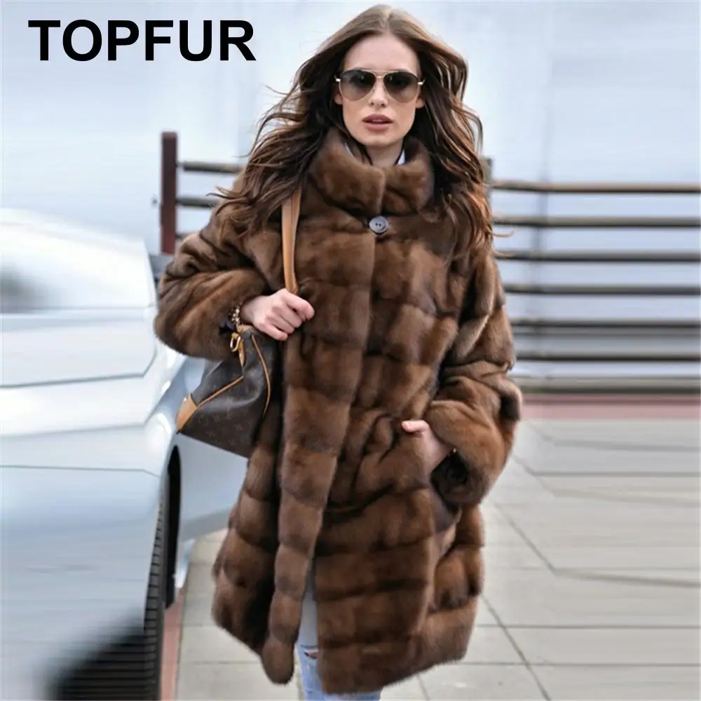 Модное Коричневое Пальто TOPFUR Женское зимнее пальто из натурального меха норки