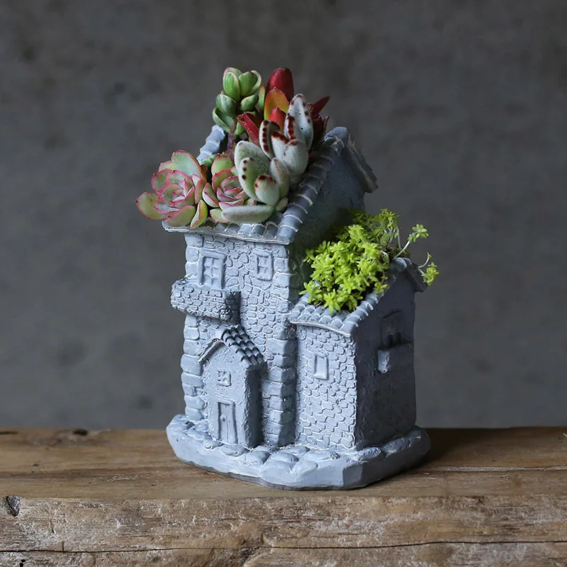 Creative Silicone Concrete Mold for Handmade Flower Pot Classical Chinese House Shape Cement Planter Mould