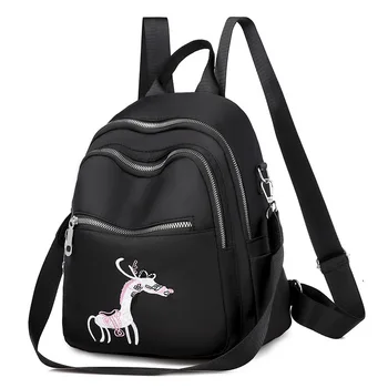 

10L Oxford School Bag Anti-theft Backpack for Teenagers Girls Cute 2020 Korea Women Animal Embroidery Blue Black Soft Handle