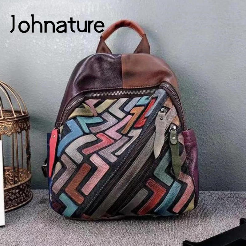 Маленький рюкзак Johnature из натуральной кожи в национальном стиле винтажный