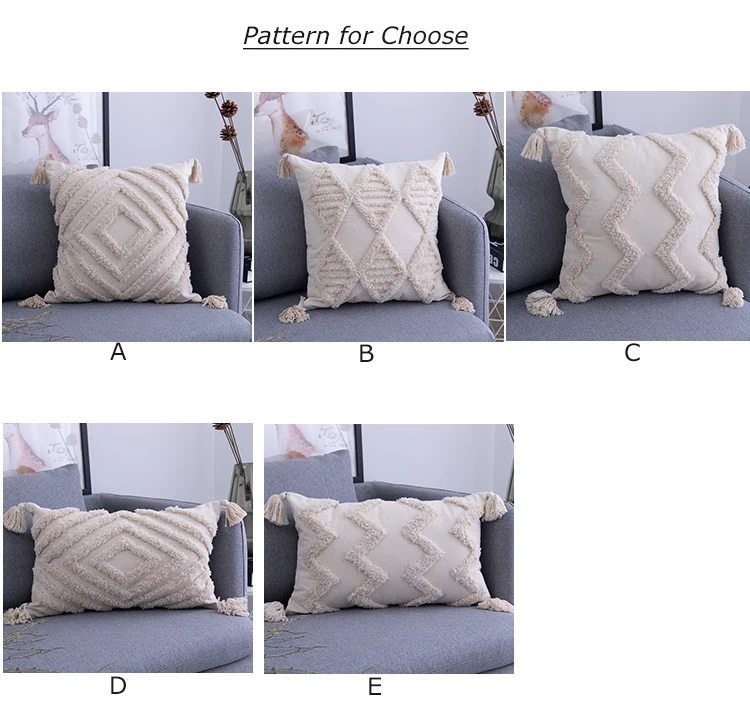 Simple Tufted Cushion Cover Geometric Rhombus Wave Big Tassel Pillowcase Hand-tufted and Crocheted Decorative Sofa Pillow Cover
