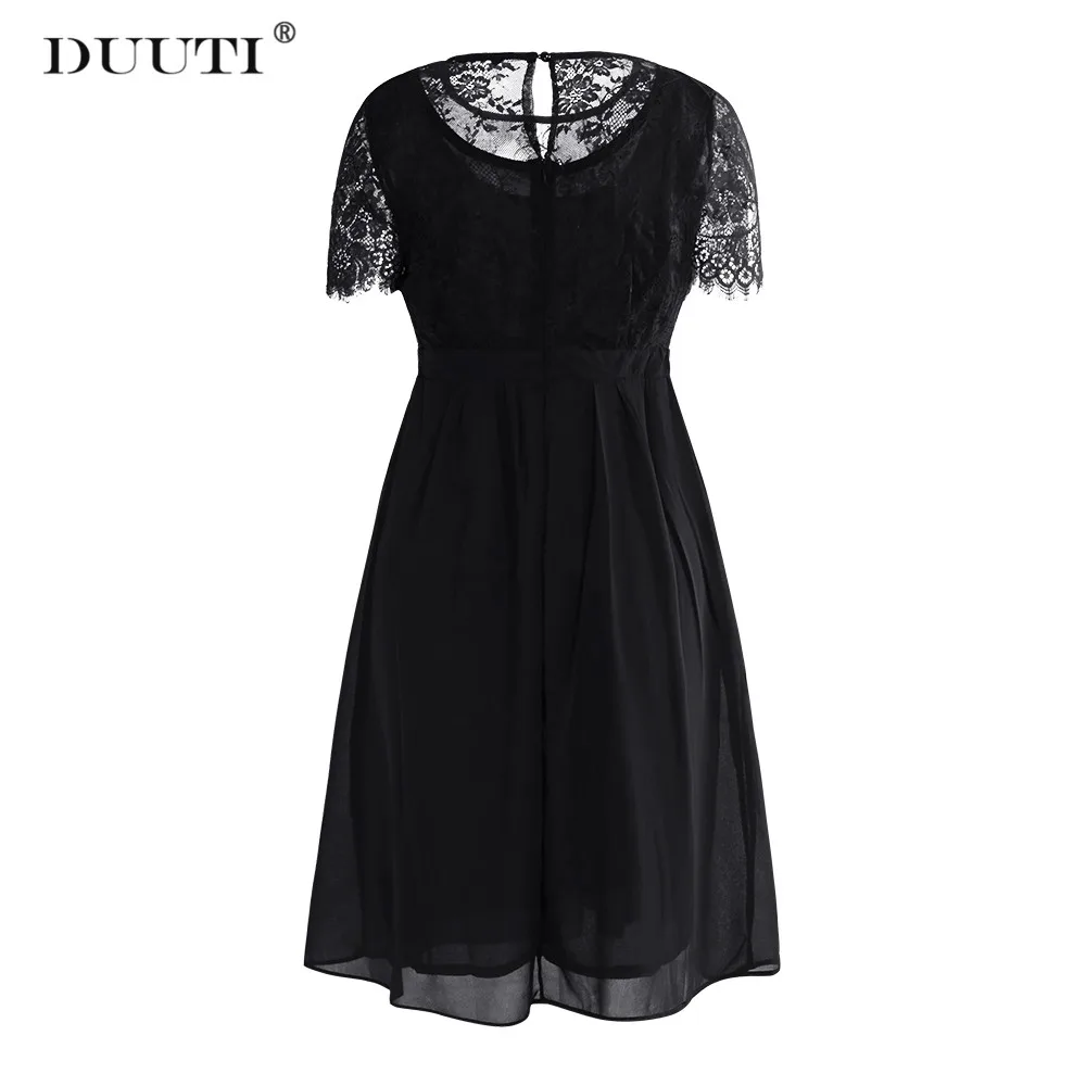 

Sexy Lace Stitching A Line chiffon Dress Women New Fashion See Through Spring Elegant solid Slim Fit Midi Dress D30