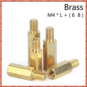 

100pcs/lot M4*L+6/8 Brass column screw single head hex column chassis copper column motherboard hex space standoffs pillar