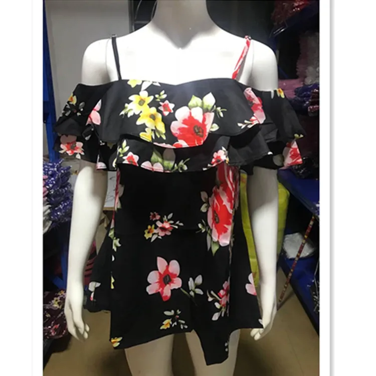 

2018 Summer New Style Flounced Floral Print Top Shirt with Narrow Straps