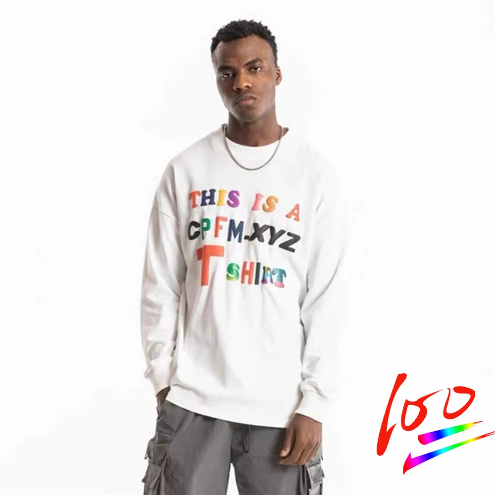 High Quality This is A CPFM.XYZ T Shirts Colorful Foaming Printing Brand Clothing Casual Long-Sleeve T-shirts Men Women | Мужская одежда