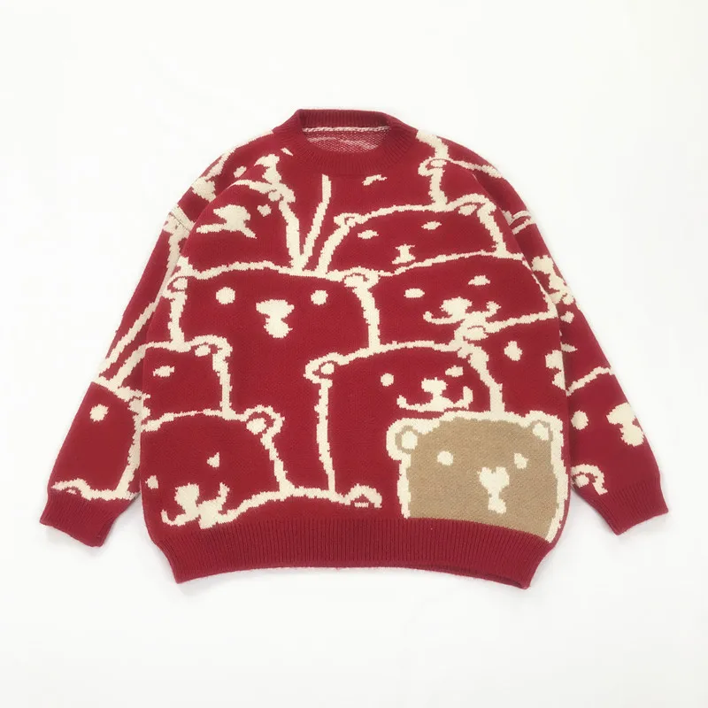 Красный MERRY PRETTY женские вязаные свитера с вышитым мультяшным медведем Harajuku Зимний толстый теплый жаккардовый свитер вязаные пуловеры - Цвет: Красный