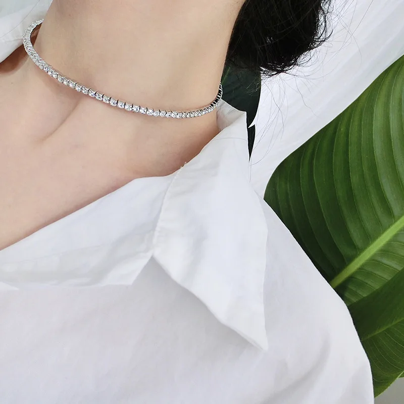 

Europe And America Super Shiny Full of Crystals Neck Ring Simple Elegant Normcore Style Necklace Short Single Layer Choke Cool C