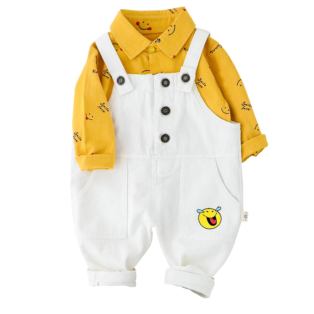 yellow shirt Одежда с принтом в виде букв для малышей, костюм для маленьких мальчиков Повседневная рубашка+ комбинезон, Детский Комплект рождественских нарядов из 2 предметов для мальчиков - Цвет: yellow shirt