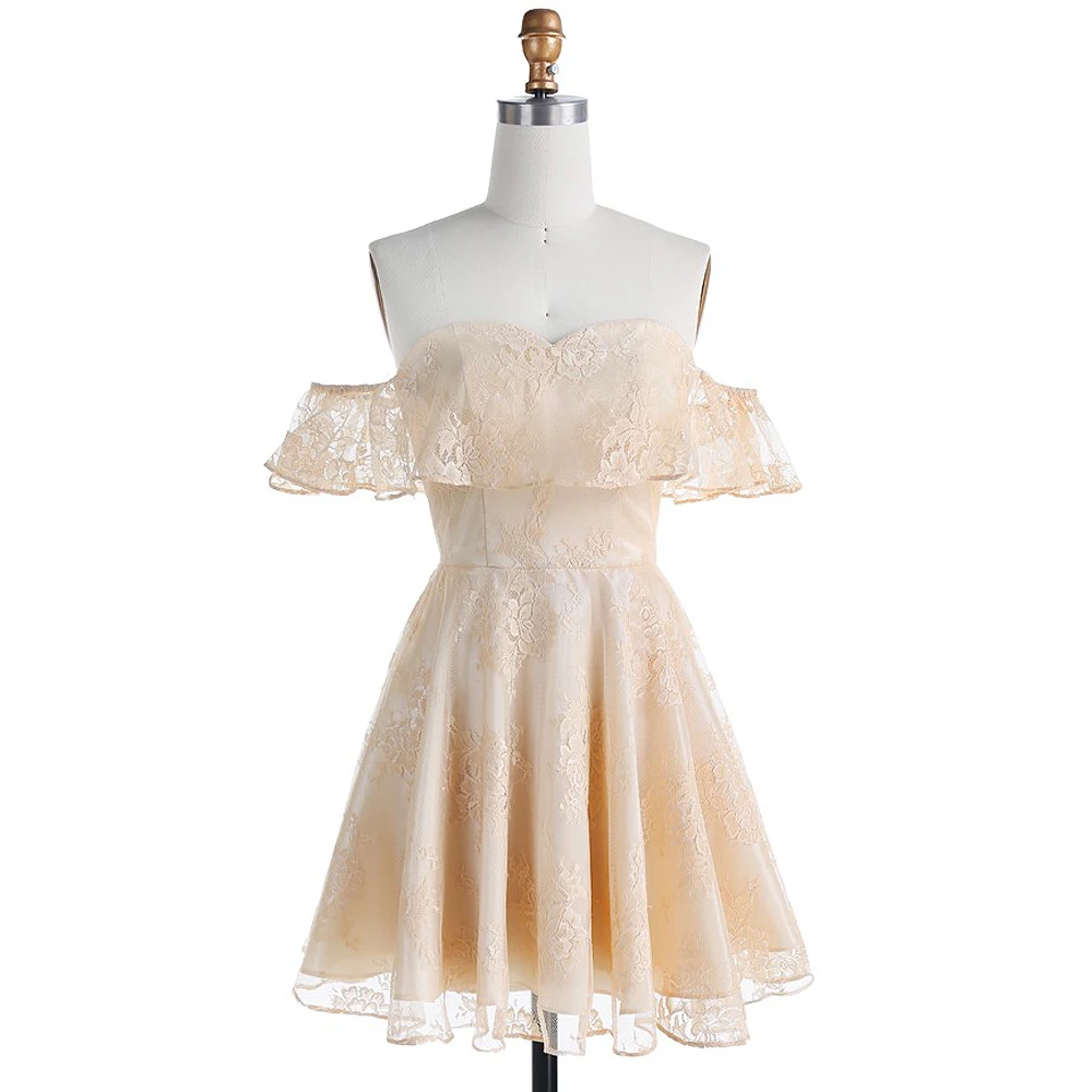 Сексуальное платье трапециевидной формы с открытыми плечами, короткое жемчужное розовое кружевное платье для выпускного вечера с рюшами, элегантное короткое платье для Бала с открытой спиной и короткими рукавами