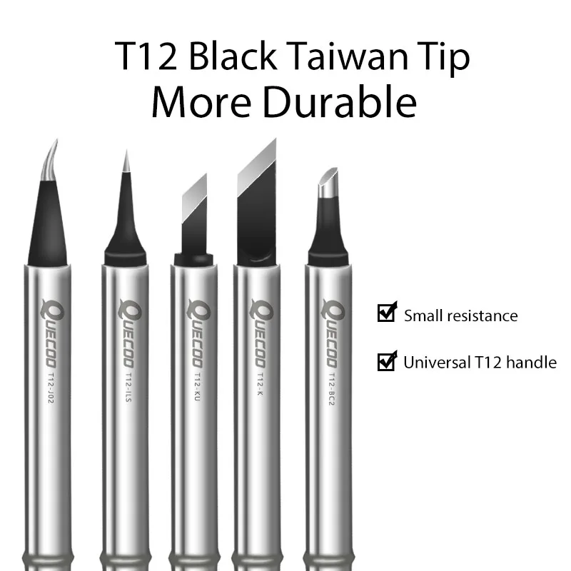 QUECOO 1pc Taiwan Black T12-KU/K/BC2/J02/ILS soldering Tip Welding head for all T12 High-grade series soldering station