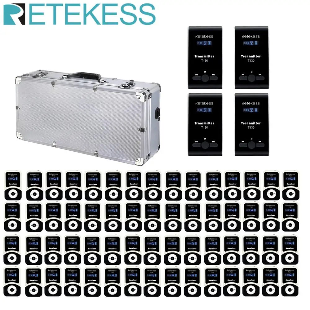 Беспроводная система гида RETEKESS T130 4 передатчика + 60 приемника зарядный чехол для