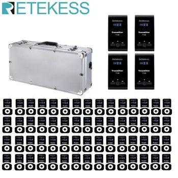 

RETEKESS T130 Wireless Tour Guide System 4 Transmitter +60 Receiver +Charging Case For Church Translation Factory Tour Training