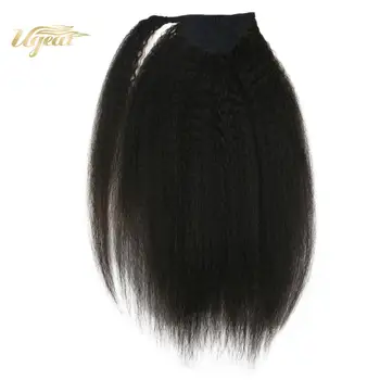 

Ugeat Ponytail Hair Extensions Off Black Color Hair #1B Kinky Curly Clip on Bangs 14-24" Ponytail Hair Machine Remy Hair 60-80G