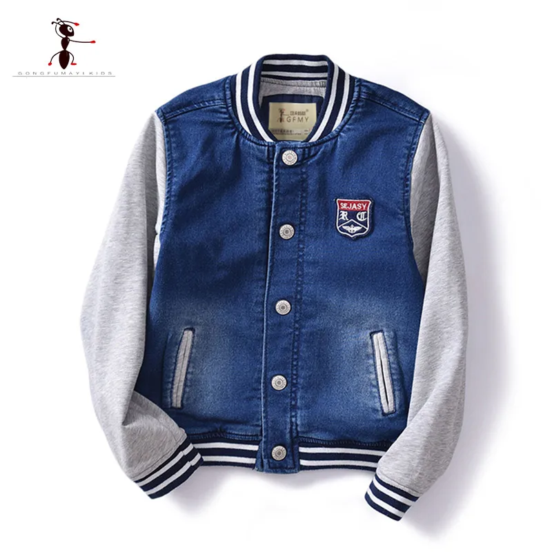 Kung Fu Ant Winter Boys Coat Cool Style Kids clothes Splice Denim Fabric Jacket Children's Coat Street Home Tops 3868 - Цвет: blue
