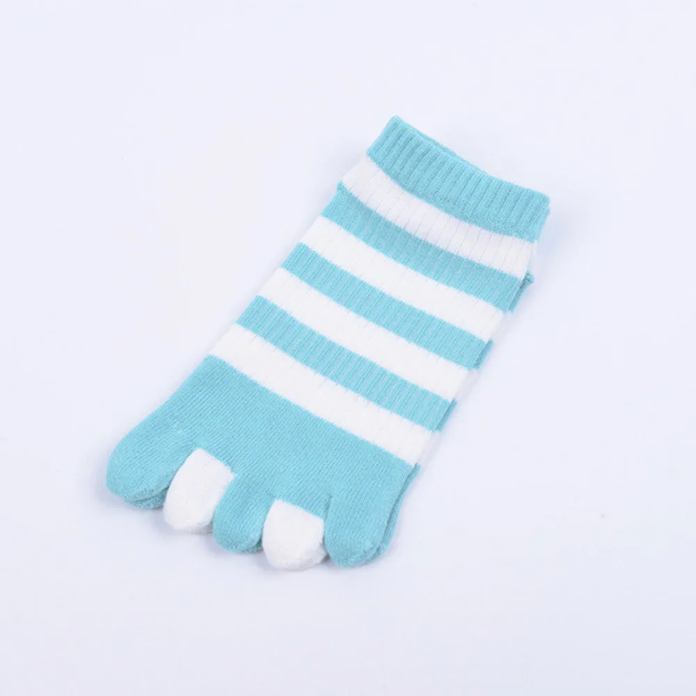 Long Cute Socks Women Cat Socks Cotton Socks Cartoon Stripe Five Finger calcetines mujer divertido chausette femme носки хлопок - Цвет: Blue Stripe