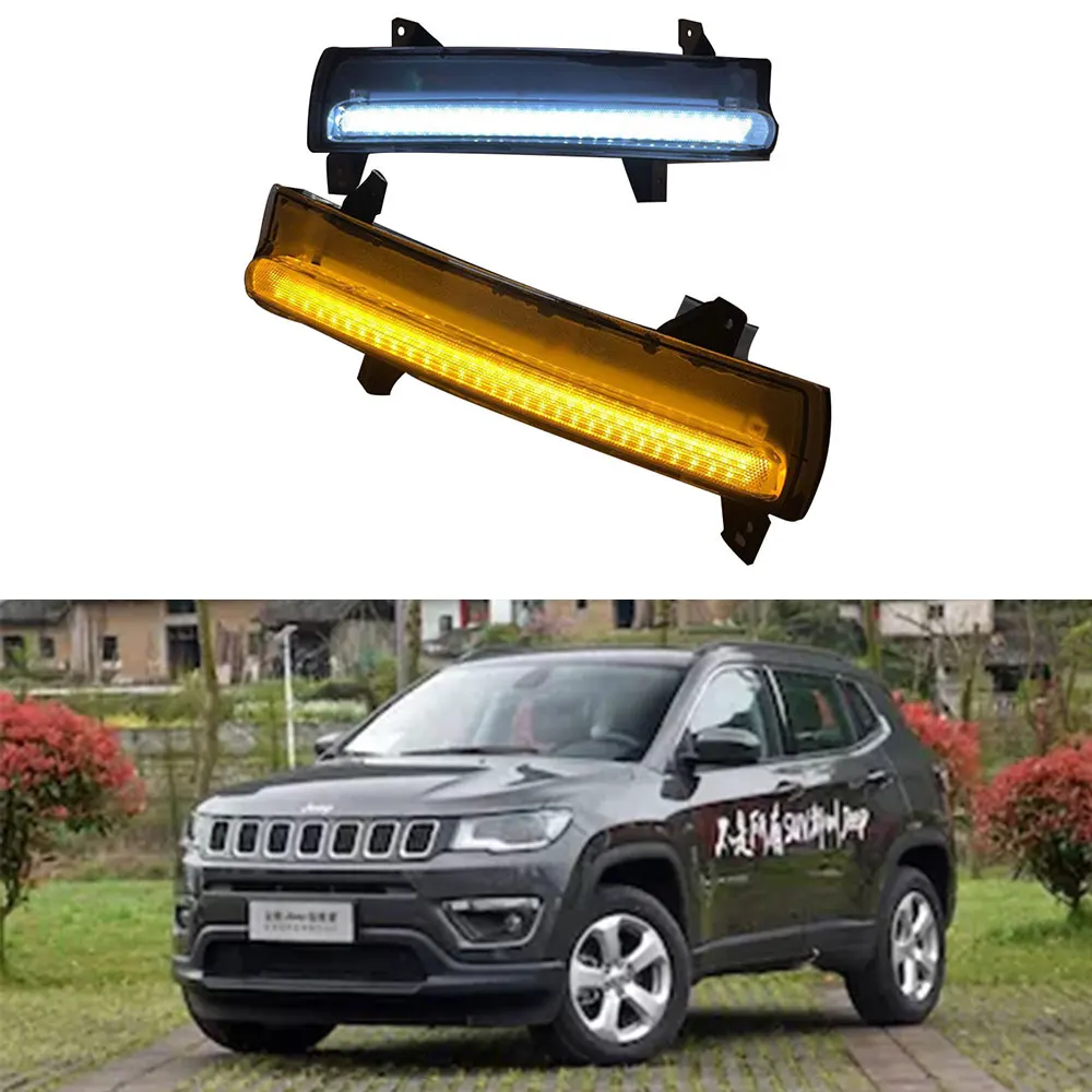 Для Jeep Compass светодиодный DRL передние фары противотуманные светильник s туман светильник Противотуманные фары Дневные ходовые огни туман светильник s
