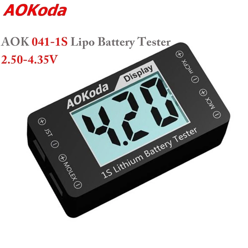 

AOKoda AOK-041 1S Lipo/LiFe/LiHv Battery Tester Indicator for Checker For JST MOLEX mCPX MCX Plug Connector Battery Voltage