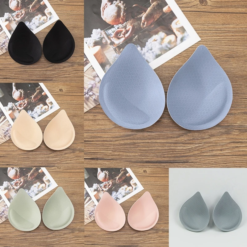 1 Pairs Women Latex Bra Pads Water Drop Shape Removable Breathable Push