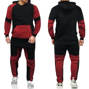 

Brand fashion sportswear warm fleece men's sports patchwork suit hooded sweater sweatshirt GYMS fitness pants exercise running c