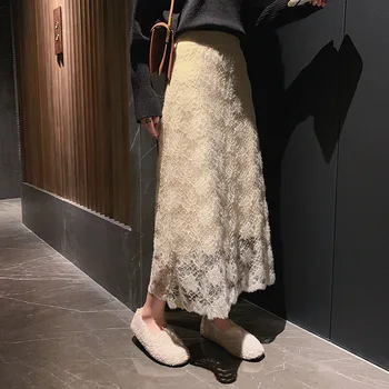 

2020 Spring Clothing New Style South Korea Elegant Sweet Xian Qi Jacquard Lace + Knitted Elastic High Waist Skirt