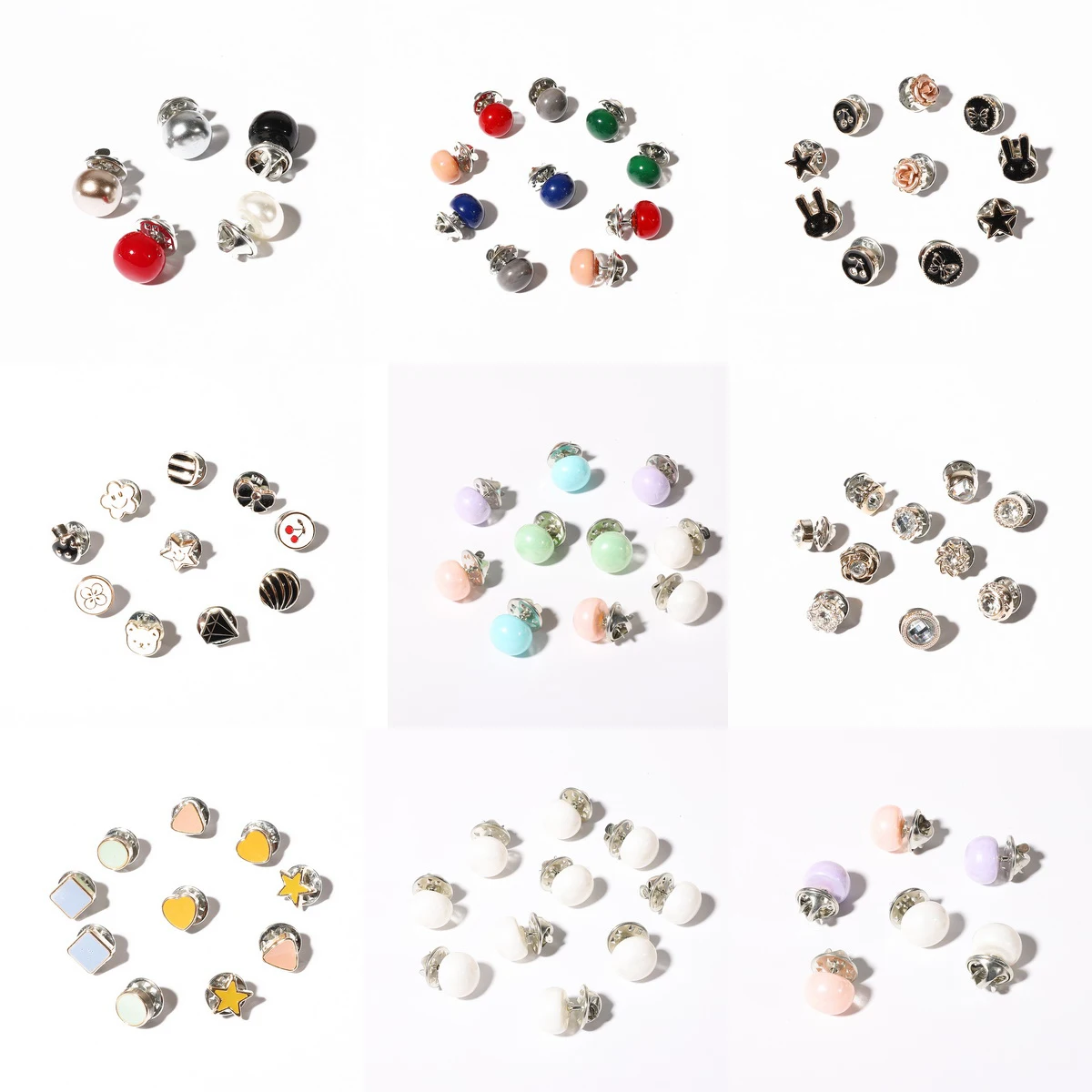 

1 Set Imitation Pearl Beads Circle Brooch PU Button Women Zircon Fashion Brooches Colourful Pins Jewelry Accessories