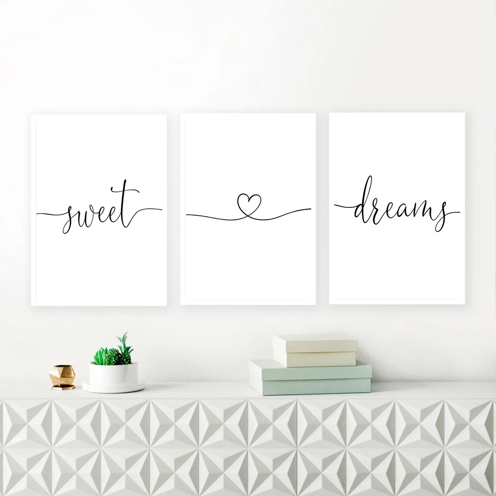 Minimalist-Black-and-White-Sweet-Dreams-Quotes-Heart-Love-Canvas-Painting-Nursery-Posters-Prints-Wall-Art (1)