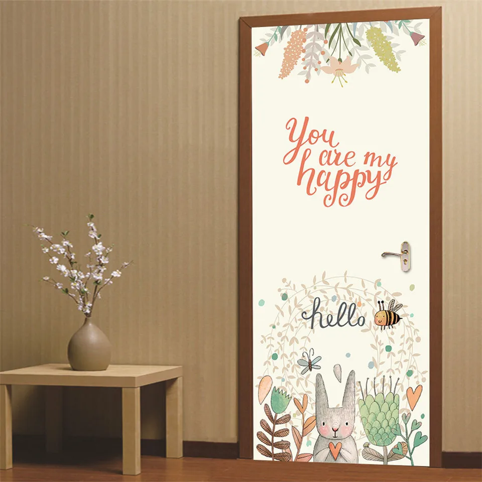 Скандинавские Мультяшные наклейки на дверь ПВХ самоклеющиеся водонепроницаемые Обои Съемные DIY настенные наклейки детская комната украшение дома плакат