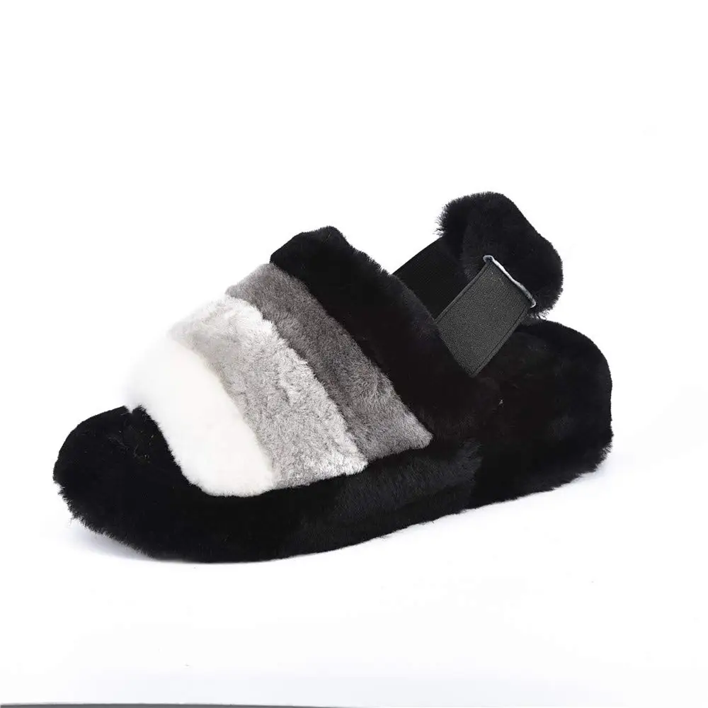 

Women's sheepskin slippers, wedge sandals, non-slip comfortable slippers fur slides