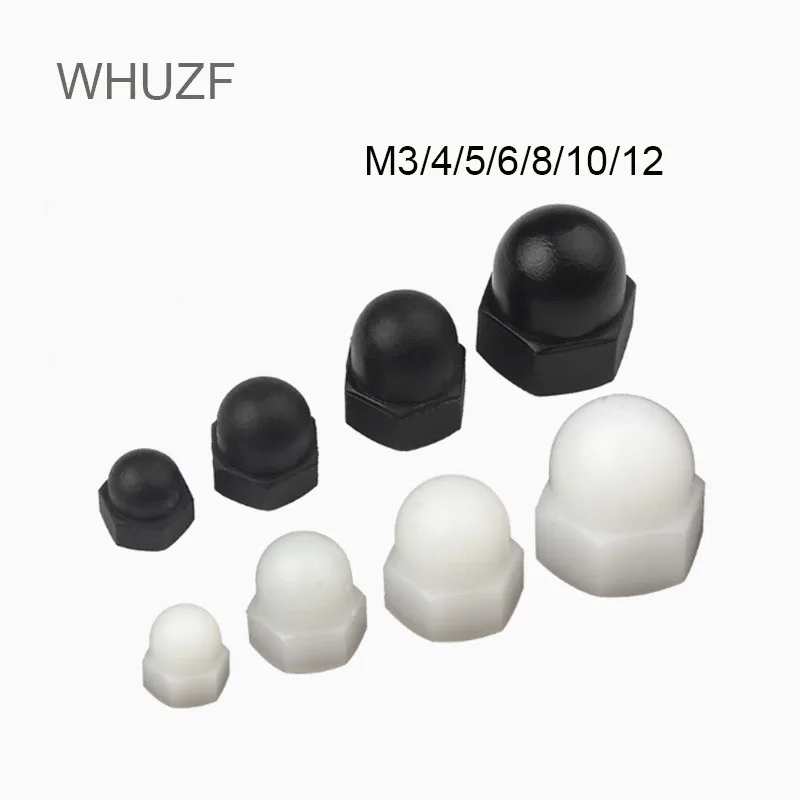 WHUZF 20/50PCS White/Black M3-M12 Nylon Bolt Nut Dome Protection Caps Covers Exposed Hexagon Plastic Decorative Acorn Cap Nuts |