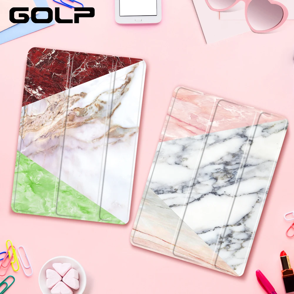 

Flip Cover for iPad 9.7 2018 case, GOLP Marble Pattern Magnetic Smart Cover Soft TPU Case for iPad 9.7 2017 2018