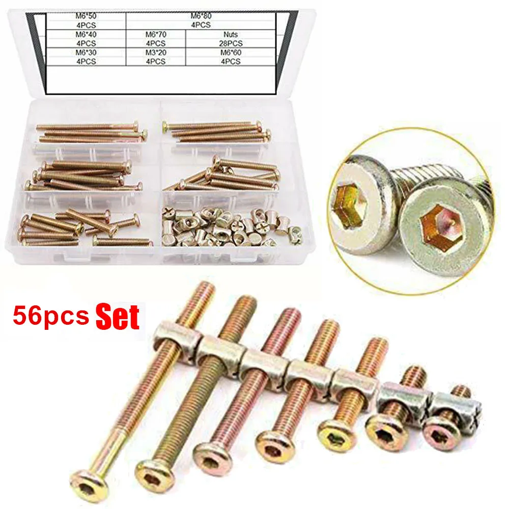 Crib Screws & Bolts Replacement-M6 Bolts Nuts Hardware Kit for Baby Crib Bed Cot 