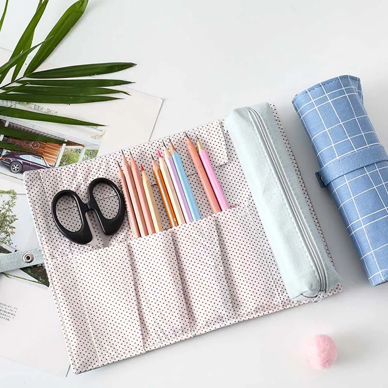 1Pcs Cute School Pencil Case Cotton Linen Pencilcase Cartoon Roll Pencial Bag Kids Girls Boys Pencil Box Stationery