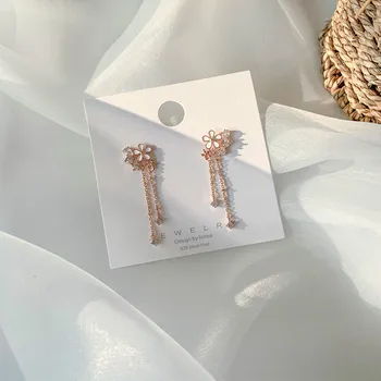 

Korean New Colorful Rhinestone Drop Earrings For Women Zircon Flower Tassel Girl Sweet Long Elegant Earrings Gifts
