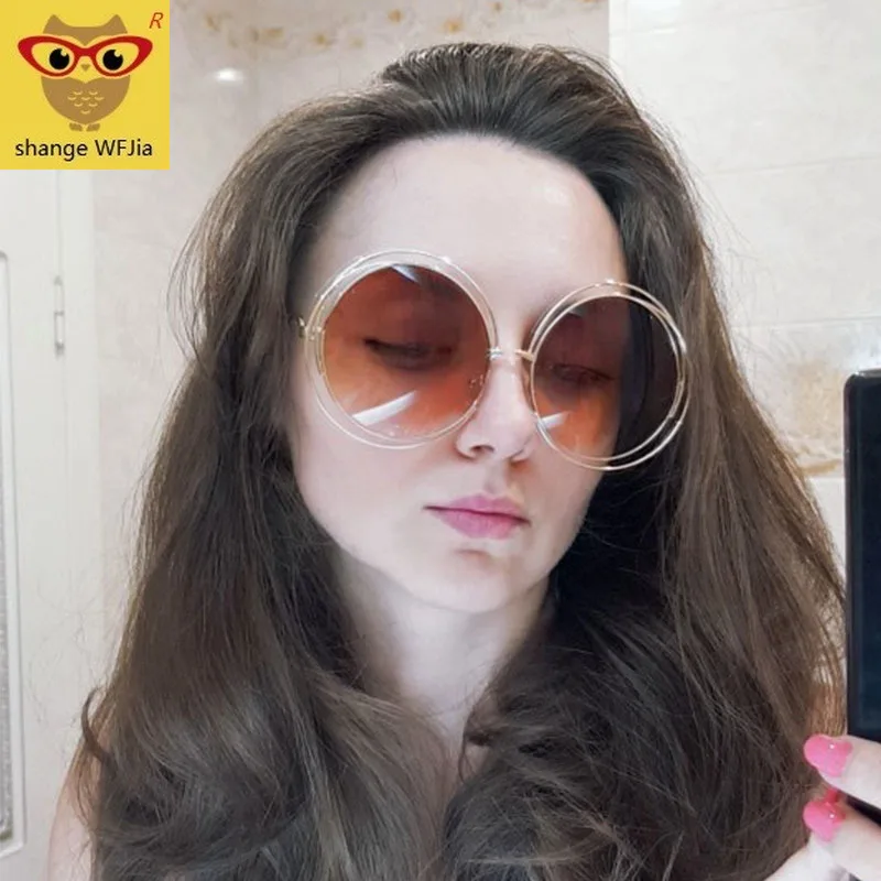 

Vintage Round Big Size Oversized lens Mirror Sunglasses Women Brand Designer Metal Frame Lady Sun Glasses Lady Cool Retro
