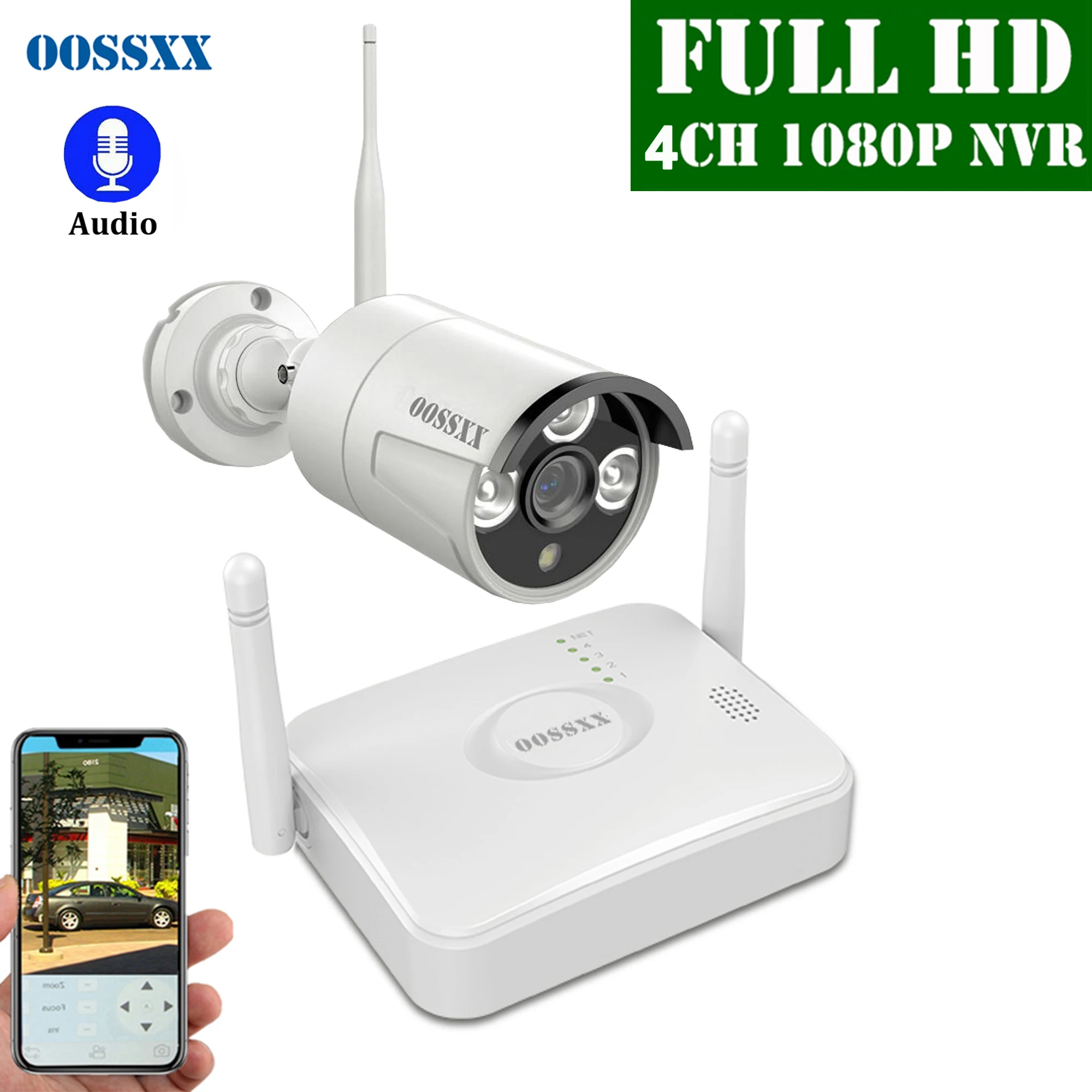 OOSSXX 4CH Беспроводной NVR комплект камер видеонаблюдения система 1 шт. 1080P 2.0MP