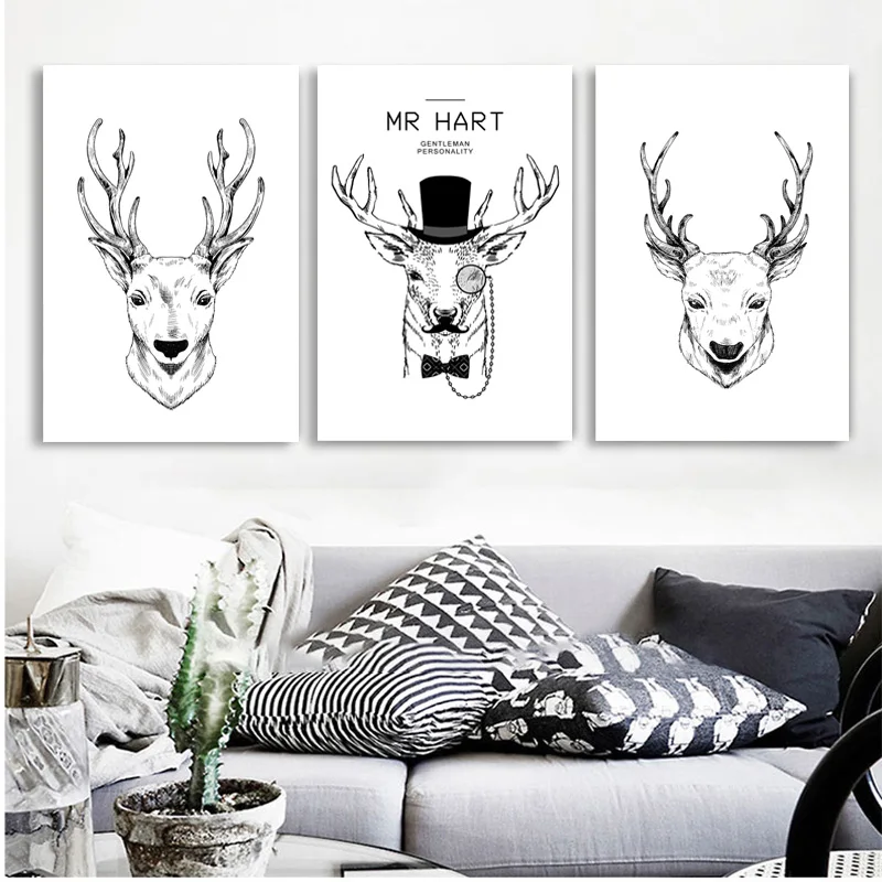 

Nordic Minimalist Black and White Elk Animals Posters And Prints Wall Art Canvas Paintings Pictures Living Room Home Decor
