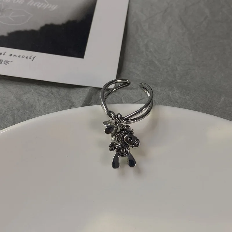 

Cool Adjustable Cartoon Rabbit Fish Charm Rings for Women Silver Color Metal Twisted Animal Open Ring Personality Accessories