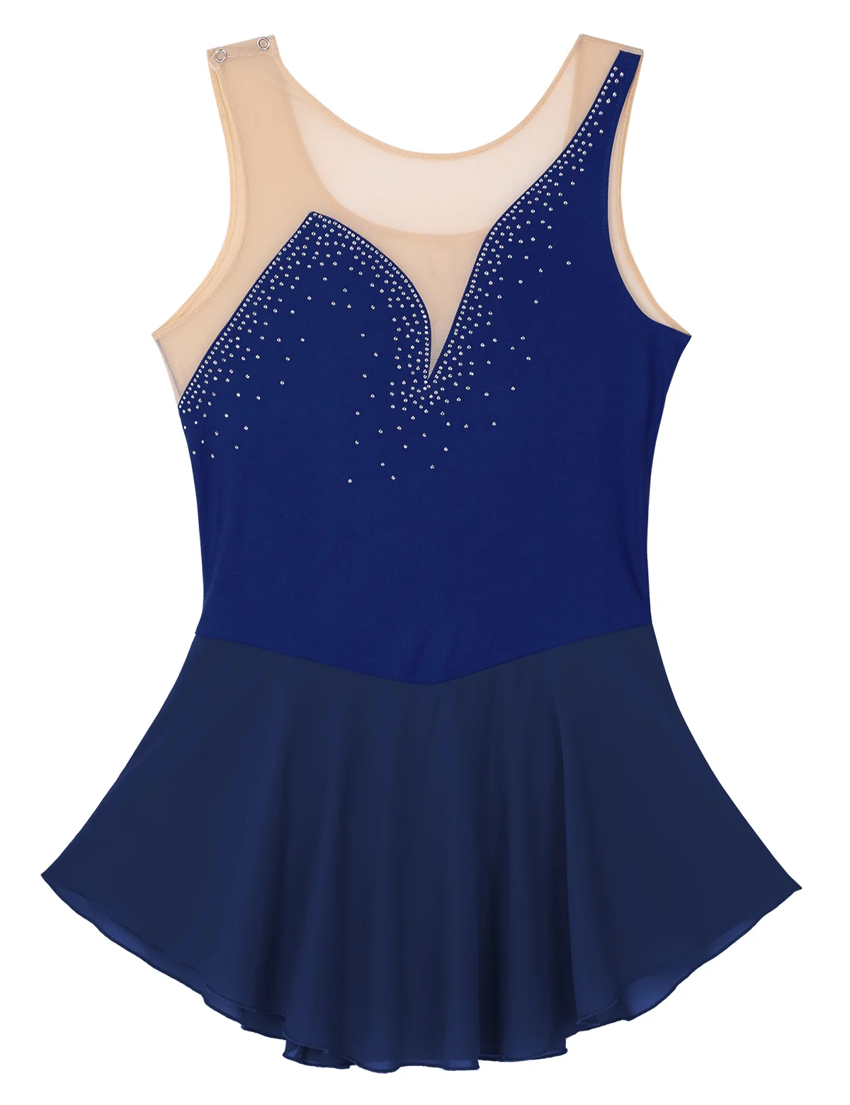 Для женщин Взрослый фигурное катание платье из сетчатой ткани, с лифом с блестящими фигурка из стразов для катания на коньках, Одежда для танцев, платье, гимнастический купальник - Color: Navy Blue