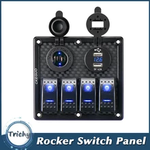 4 Gang 12V Dual USB Port Car Marine Boat LED Rocker Switch Panel Waterproof Circuit Digital Voltmeter LED Rocker Switch Panel