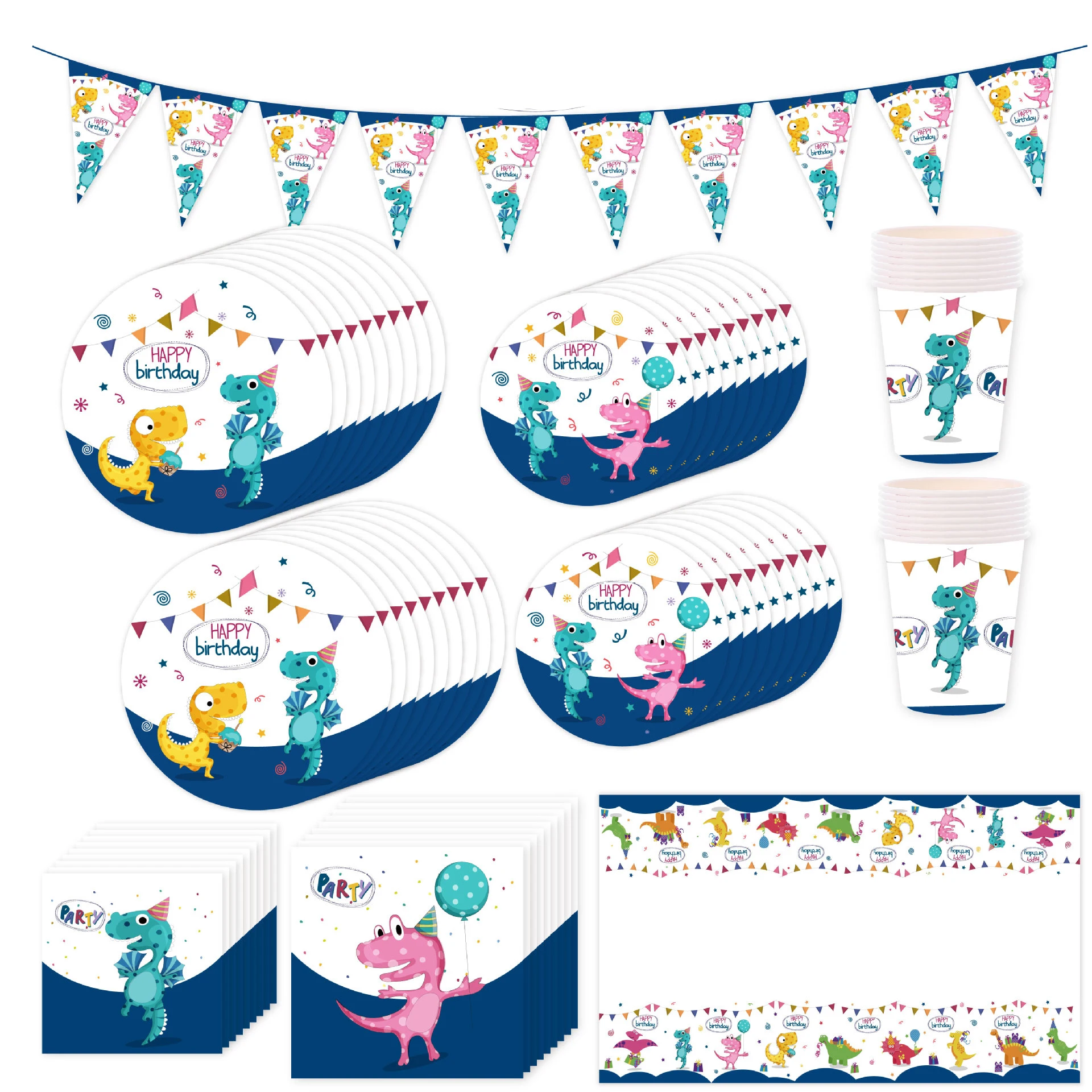 

Cartoon Dinosaur Disposable Tableware Set Kids Birthday Baby Shower Cartoon Party Decor Favor Supplies