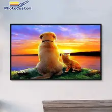 PhotoCustom Dogs and cat Panitng by numbers Animals and Sunset Home decor gift 40x50cm HandPainted Oil Painting Unique Gift