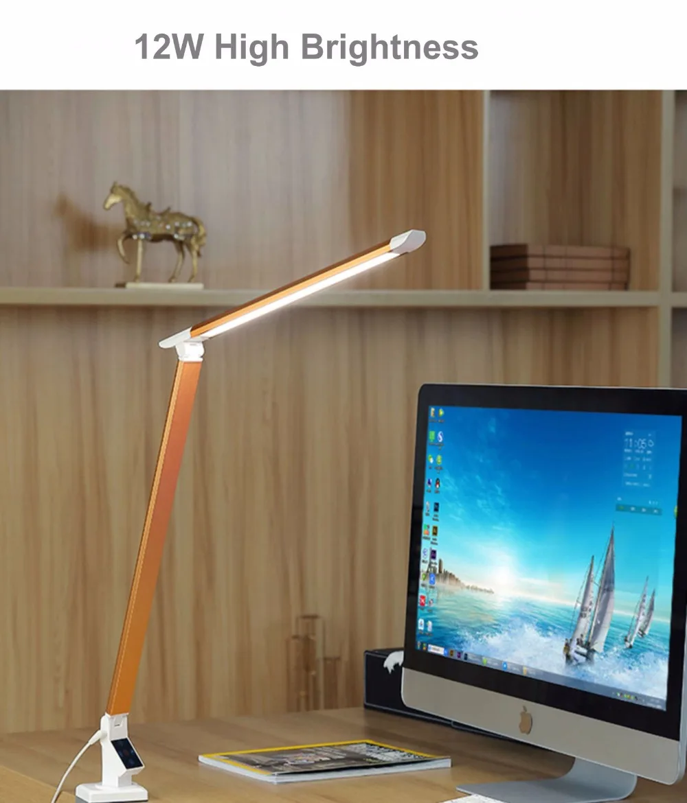 12 Вт Светодиодная настольная лампа с зажимом 5 режимов освещения с 5 уровнями яркости для ухода за глазами сенсорное управление настольная лампа для офиса