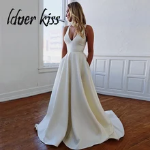 Lover Kiss Vestido Noiva, сексуальное свадебное платье трапециевидной формы, атласные свадебные платья с бантом на спине, v-образный вырез, свадебные платья, садовое платье