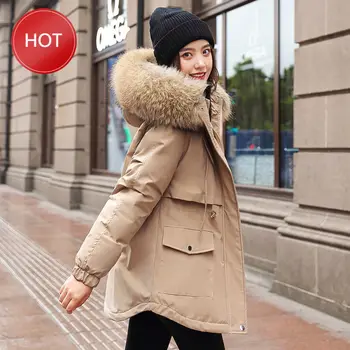 

2020 New Warm Cotton Liner Hooded Down Parkas Coat Winter Jacket Women Adjustable Waist Fur Collar Jacket Parka