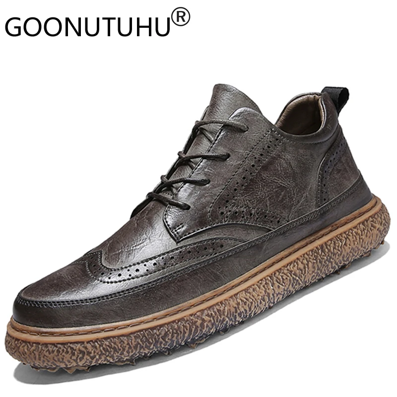 

2019 style fashion men's shoes casual genuine leather male comfortable lace up brogue shoe man solid nice platform shoes for men
