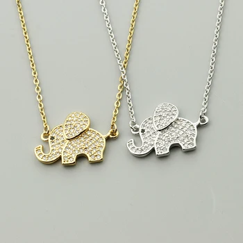 

V Attract 10PCS Sparkling Luck CZ Elephant Necklace For Women Jewelry Kolye Gold Clavicle Choker Femme Christmas Gift