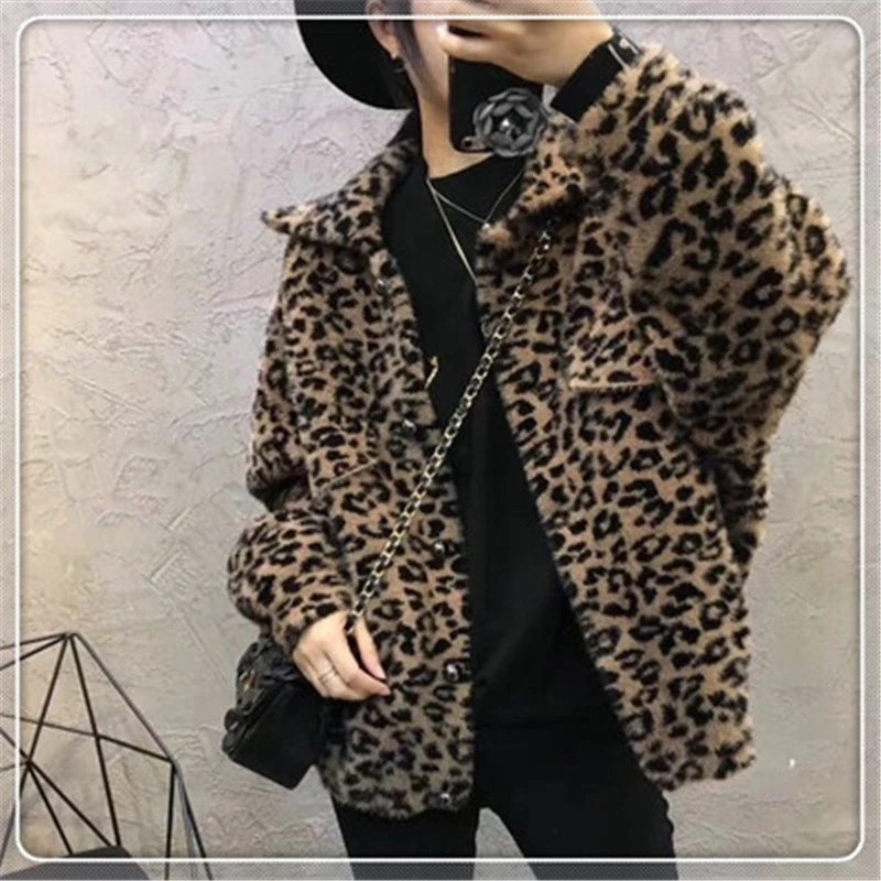 

New Autumn Winter Imitation Mink Women's Jackets Fashion Leopard Women Coat Loose Large Size Female Fur Jackets Coat N459