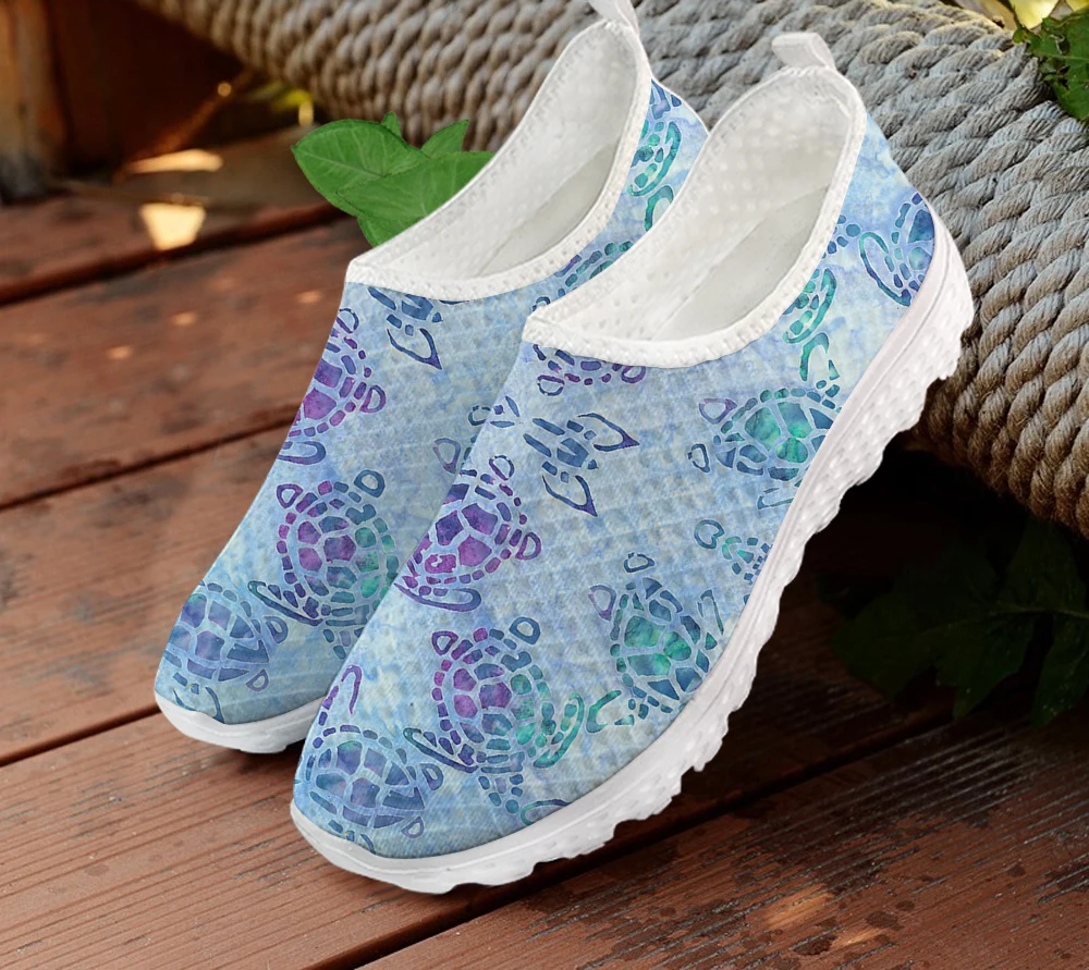 INSTANTARTS New Style Casual Mesh Flats For Lady Novetly Turtle Pattern Design Printed Lightweight Tennis Sneakers Scarpe Donna | Обувь