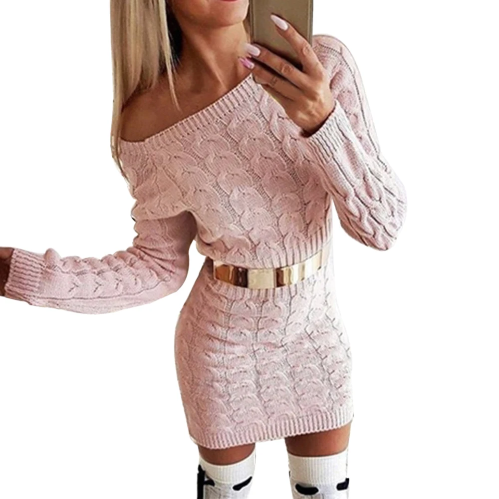 Puimentiua, сексуальное облегающее мини платье-свитер, женское трикотажное платье, осень, повседневное, модное, зимнее, черное, желтое, белое, теплое, вязаное платье - Цвет: pink